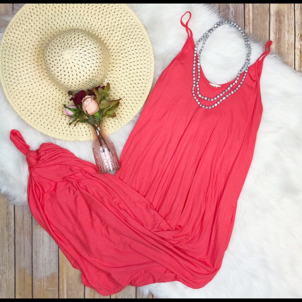 Coral, maxi dress with pockets